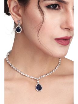 Anvik - Cz Necklace with Pendant and Drop Earring Set In Pink