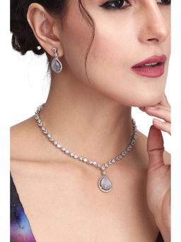 Anvik - Cz Necklace with Pendant and Drop Earring Set In White