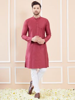 See Designs - Men Maroon Cotton Solid Straight Kurta