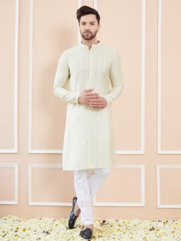 See Designs - Men Cream and Gold Chanderi Silk Sequins Kurta