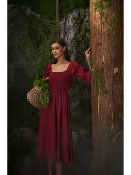 ASHITA FERNANDES - Women A-Line Red Linen Blend Midi Dress