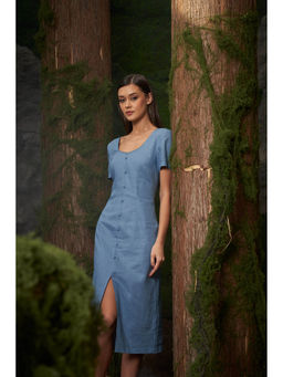 ASHITA FERNANDES - Women Blue Linen Blend Dress