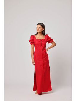ASHITA FERNANDES - Women Red Linen Blend Maxi Dress