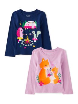 The Children's Place - Girls Multi-Color Graphic Print Tops (Pack of 2)