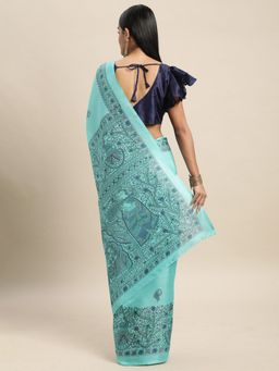 Odette - Khadi Silk Sea Green Printed Saree with Unstitched Blouse