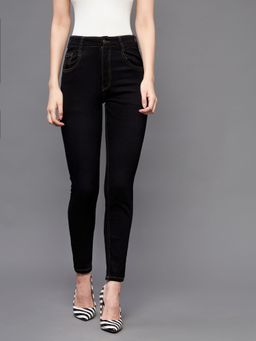 Miss Chase - Womens Black Skinny High Rise Clean Look Regular Stretchable Denim Jeans