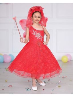 AJ Dezines - Kids Birthday Pari Gown Christmas Dress with Wings Wand and Hair Band