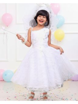 AJ Dezines - Kids Birthday Pari Gown Christmas Dress with Wings Wand and Hair Band