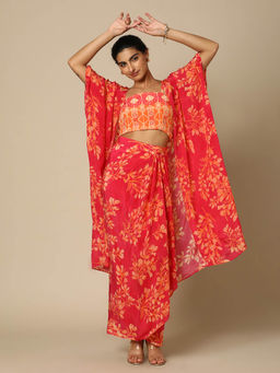 The Print Pickle - Kohwai Pink Drape Top, Skirt & Cape (Set of 3)