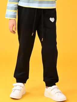 ANTHRILO - Silver Heart Warm Fleece Girls Black Joggers