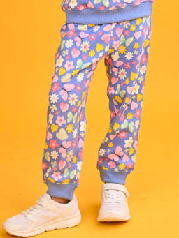 ANTHRILO - Blue Butterfly Floral Girls Fleece Joggers