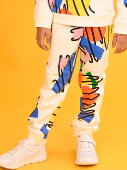 ANTHRILO - Shapes Print Fleece Boys Joggers-White