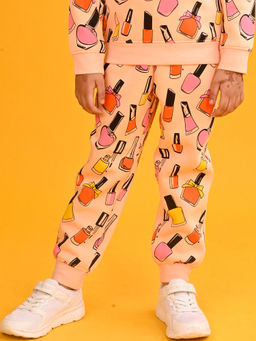 ANTHRILO - Nail Paint Fleece Girls Joggers-Peach