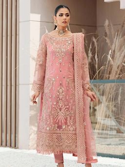 Jaipur Kurti - Pink Embroidered Semi Stitched Kurta and Trouser with Dupatta (Set of 3)