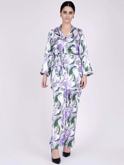 First Resort by Ramola Bachchan - Purple Abstract Camouflage Shirt And Pants Set (Set of 3)