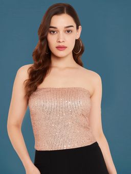 Martini - Women Beige Glam Sequin Corset Top