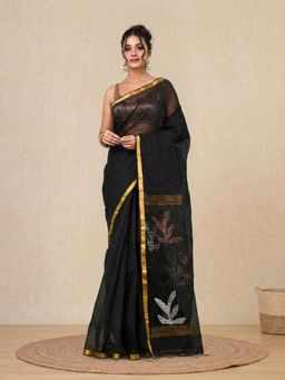 CHARUKRITI - Black Sequin Work Resham Silk Soft Saree