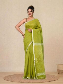 CHARUKRITI - Lime Green Sequin Work Resham Silk Soft Saree