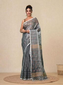 CHARUKRITI - Silver Solid Rasham Tissue Soft Saree