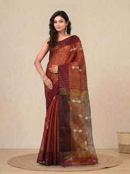 CHARUKRITI - Maroon Woven Tissue Soft Saree
