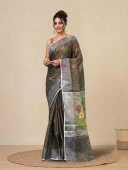 CHARUKRITI - Grey Woven Design Tissue Soft Saree