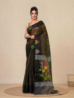 CHARUKRITI - Black Woven Design Tissue Soft Saree