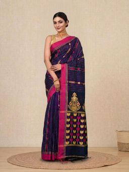 CHARUKRITI - Blue Woven Pattern Cotton Soft Saree