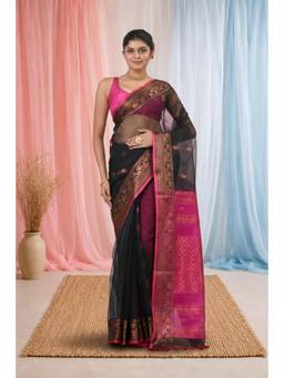 CHARUKRITI - Elegant Black and Magenta Resham with Zari Border Saree
