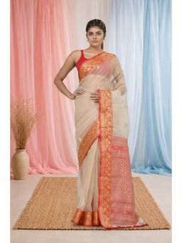 CHARUKRITI - Elegant Beige and Red Resham with Zari Border Saree