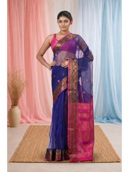 CHARUKRITI - Elegant Blue and Fuchsia Resham with Zari Border Saree