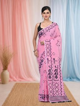 CHARUKRITI - Pink Cotton Woven Patterns and Tassel Border Saree