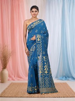 CHARUKRITI - Sapphire Blue Cotton Woven Patterns and Tassel Border Saree
