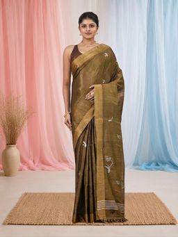 CHARUKRITI - Metallic Tissue Ethnic Motifs and Golden Border Saree
