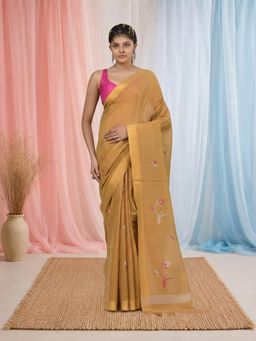 CHARUKRITI - Beige Tissue Ethnic Motifs and Golden Border Saree