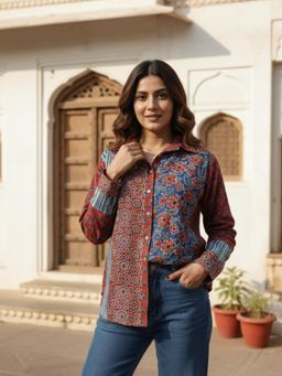 AADVIKA - Panelled Cotton Floral Prints Shirt