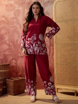 CLO - Maroon Aesthetic Floral Print Cotton Co-Ord Set