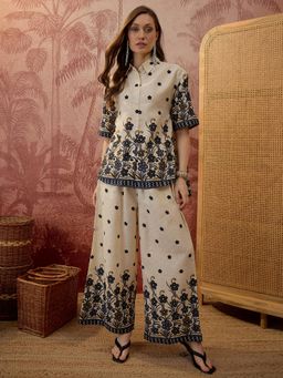 CLO - Black Floral Printed Cotton Blended Co-Ord Set