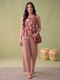 CLO - Rust Floral Printed Pure Cotton Sleeveless Co-Ord Set