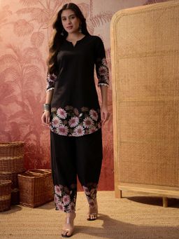 CLO - Black Floral Printed Pure Cotton Co-Ord Set