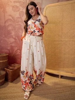 CLO - Orange Printed Cotton Blended Sleeveless Co-Ord Set