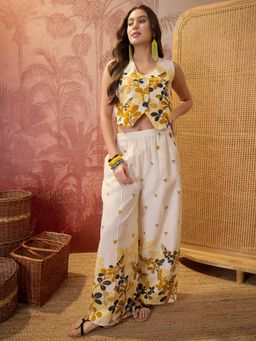 CLO - Yellow Printed Cotton Blended Sleeveless Co-Ord Set