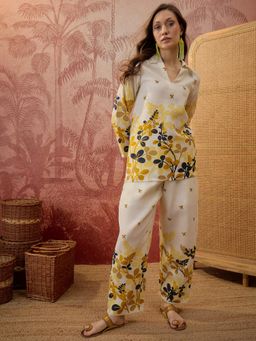 CLO - Yellow Floral Printed Cotton Blended Full Sleeves Co-Ord Set