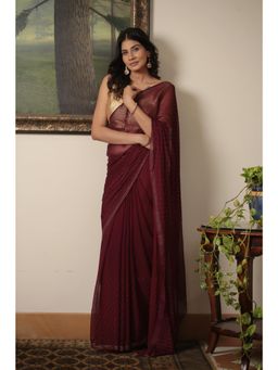 Zari Jaipur - Maroon Chiffon Swarovski Sequin Saree