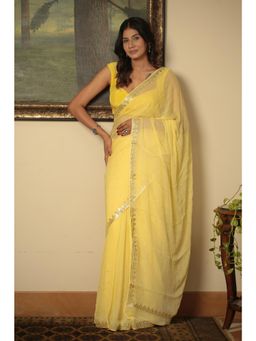 Zari Jaipur - Yellow Chiffon Swarovski Sequin Saree