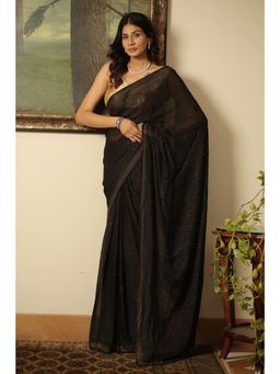 Zari Jaipur - Black Chiffon Swarovski Sequin Saree