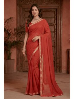 Zari Jaipur - Orange Banarasi Chinon Swarovski Saree