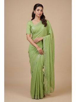 Zari Jaipur - Red Chinon Swarovski Embellished Saree