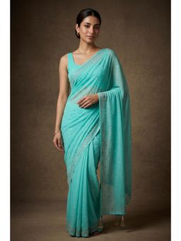 Zari Jaipur - Blue Chinon Swarovski Embellished Saree