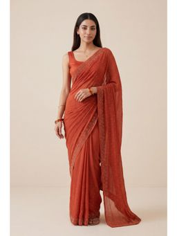 Zari Jaipur - Orange Chinon Swarovski Embellished Saree