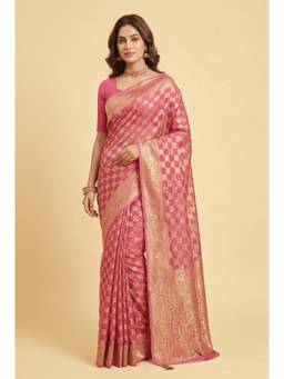 Zari Jaipur - Peach Banarasi Chinon Woven Saree